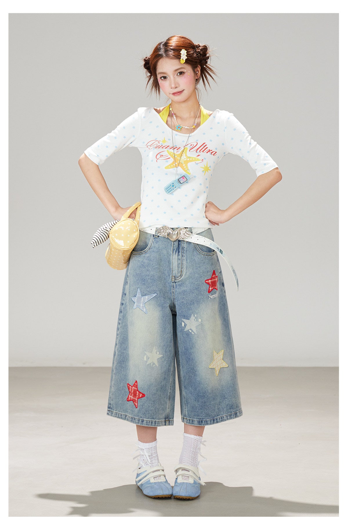 Blue Star Wide-Leg Denim Pants