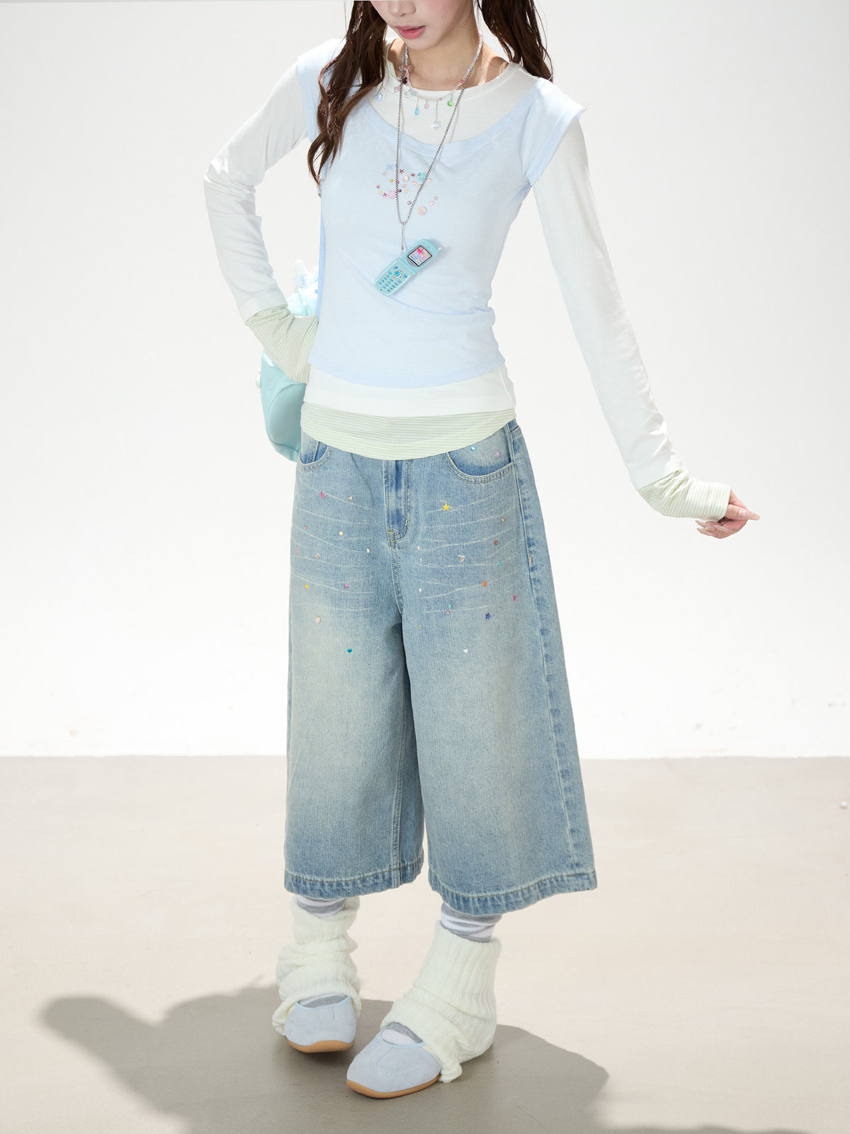 Contrast Faux Three-Layer Long Sleeve Top