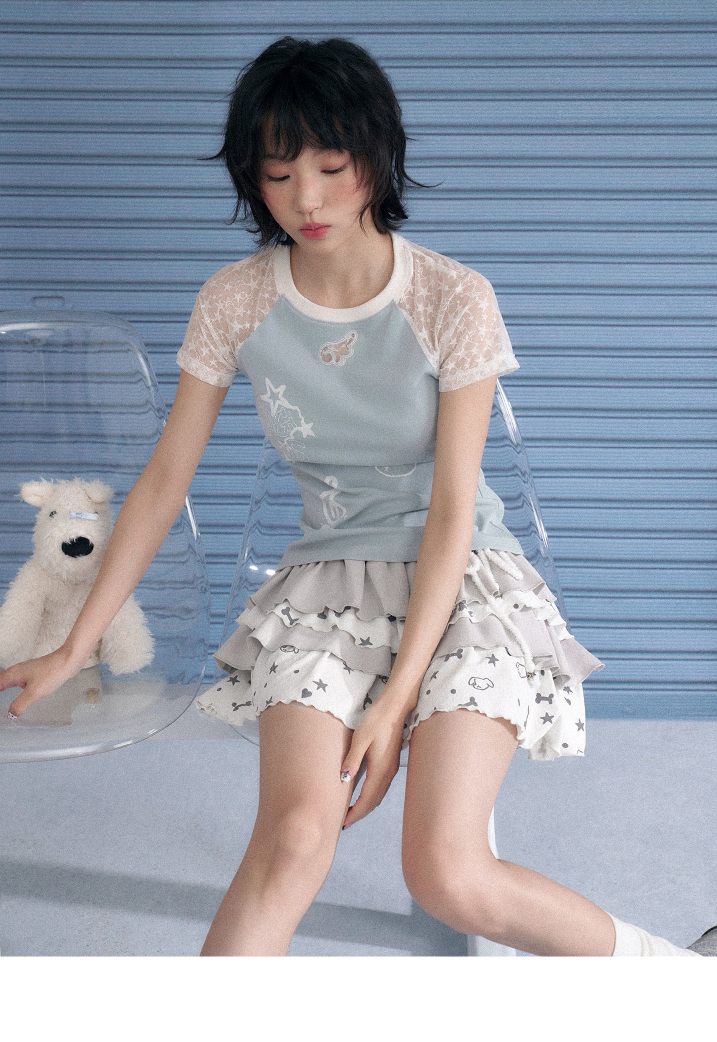 Ice Blue Lace Raglan Graphic Tee