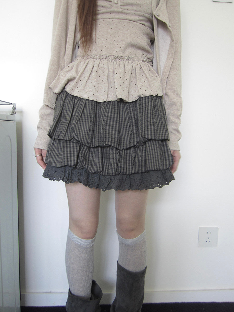 Plaid Layered Ruffle Mini Skirt
