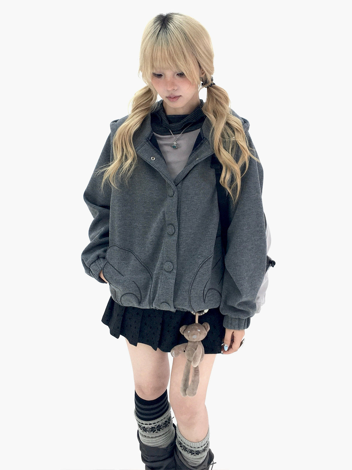Midnight Star Pleated Mini Skirt with Teddy Charm
