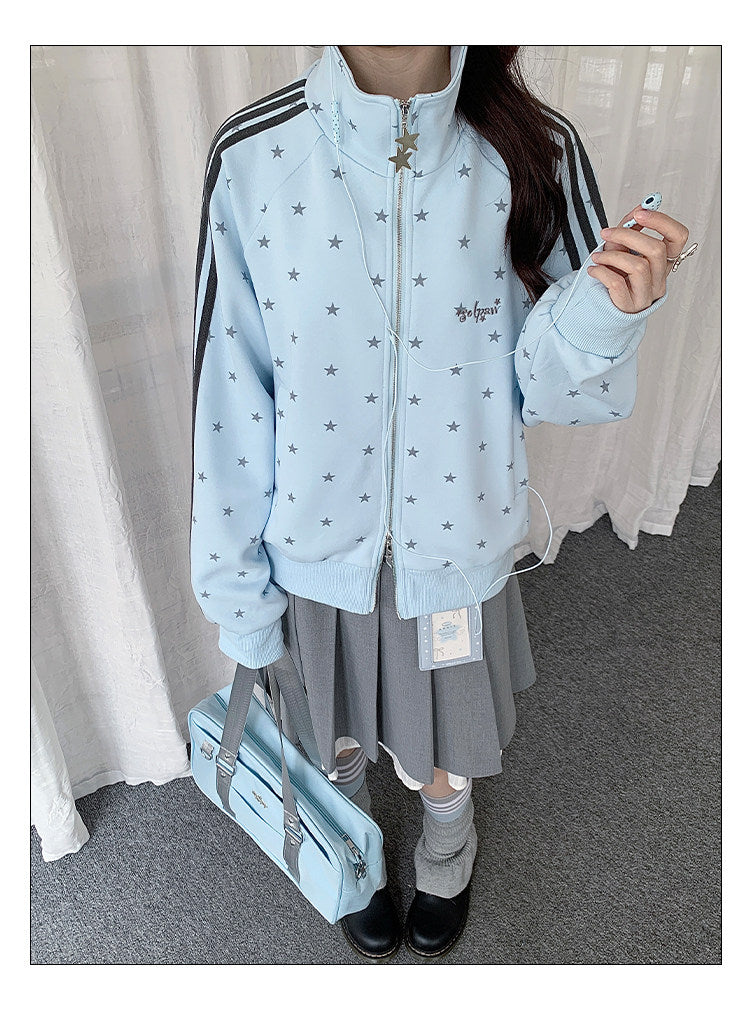 Star Print Double-Zip Track Jacket