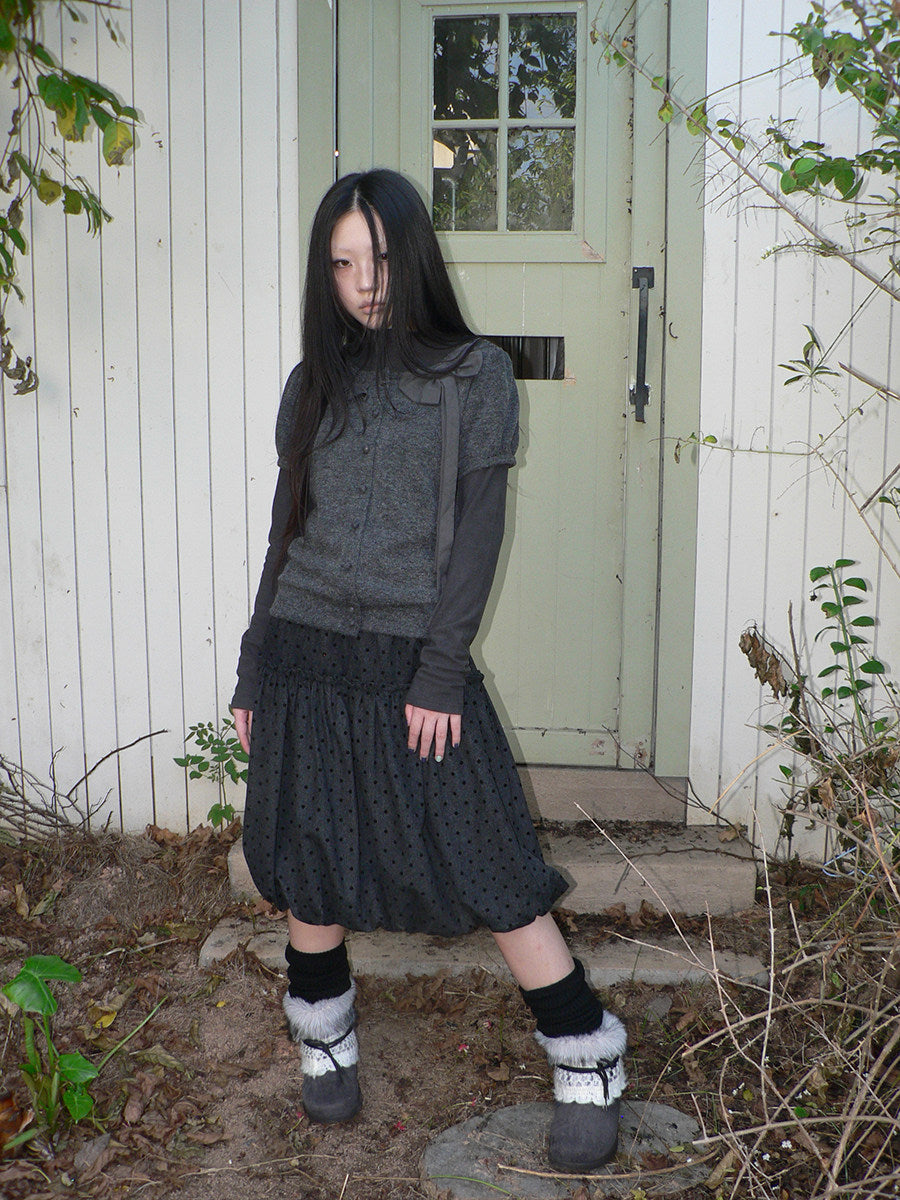 Bow-Detail Knit Cardigan & Long Sleeve Two-Piece Set