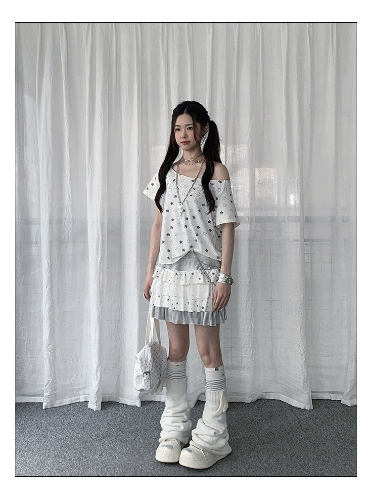 Star Stripe Tiered Ruffle Mini Skirt
