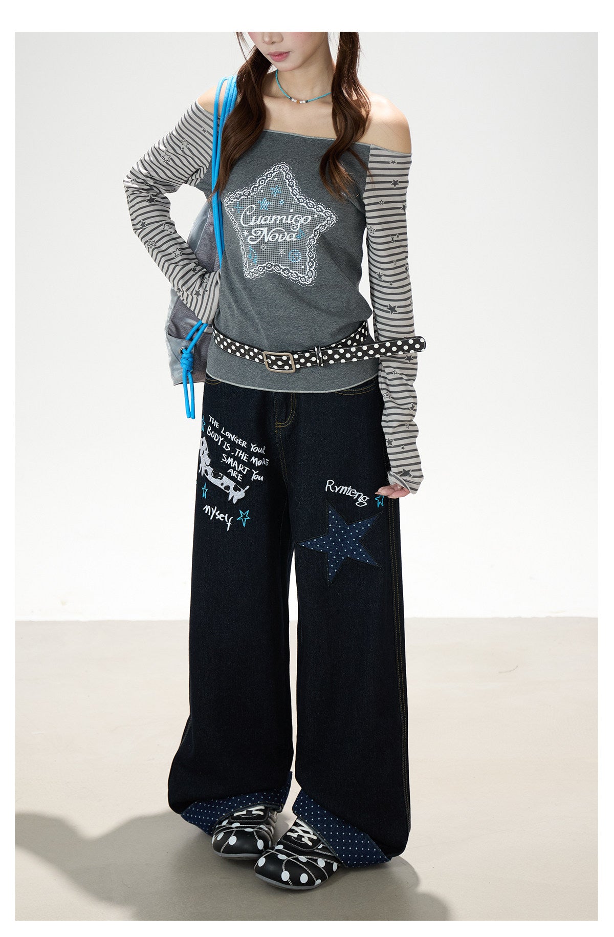 Puppy & Star Graphic Washed Wide-Leg Jeans