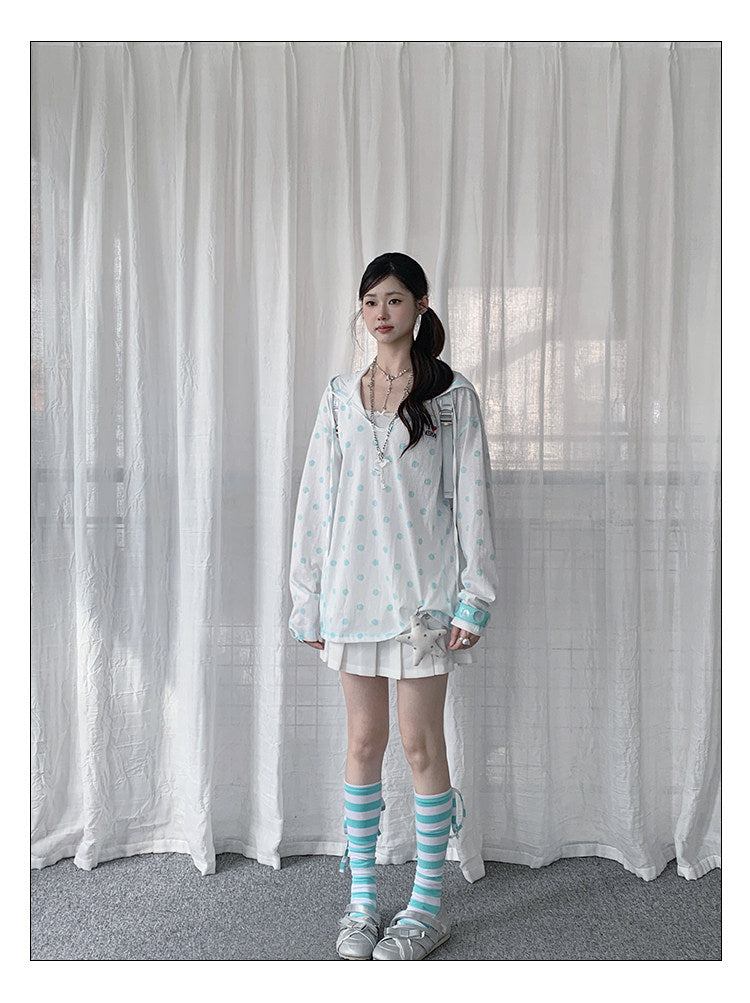 Mint Polka Dot Lightweight Hooded Cover-Up