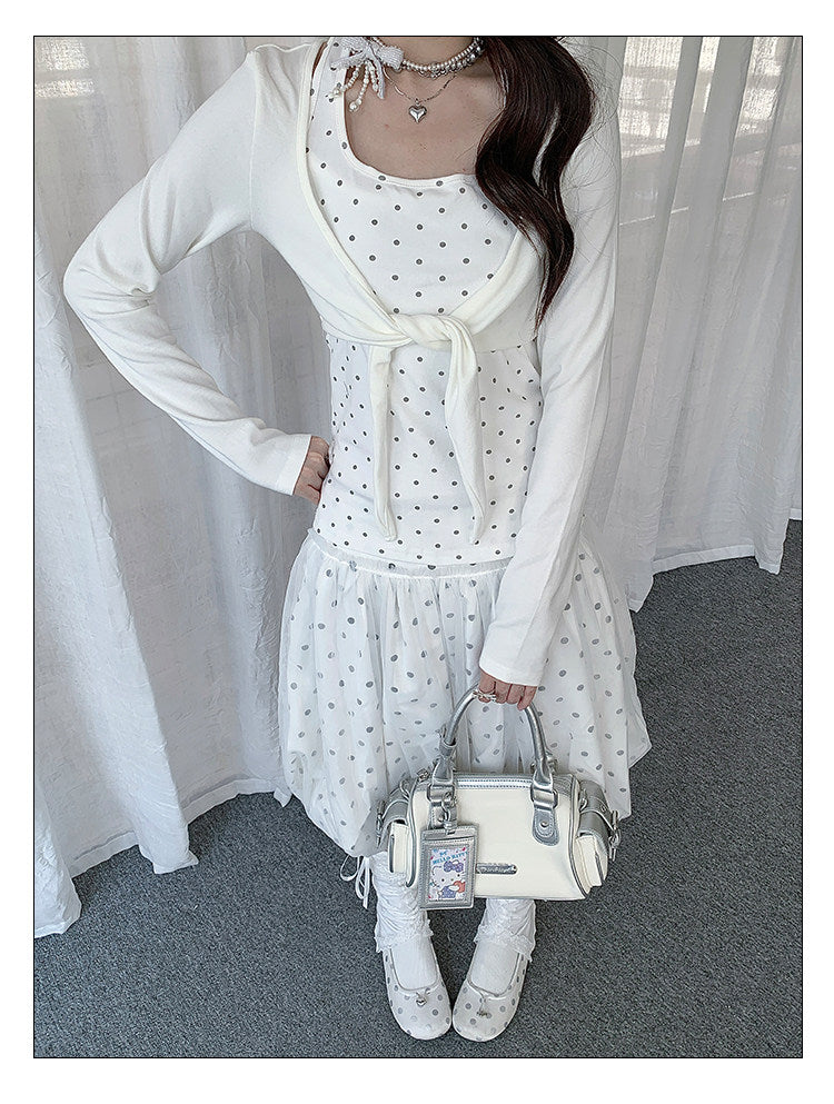Polka Dot Camisole & Tie-Front Shrug Set