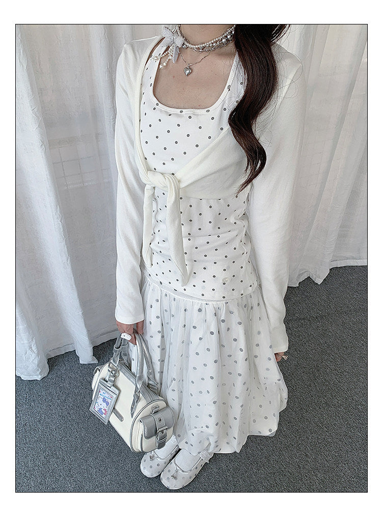 Polka Dot Camisole & Tie-Front Shrug Set