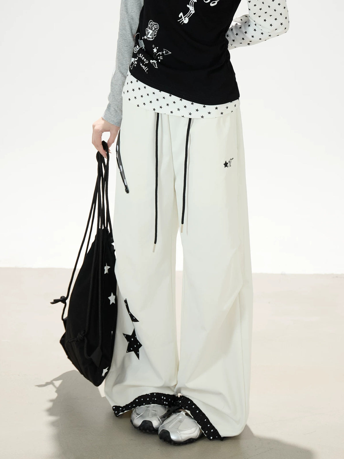 Star Polka-Dot Patchwork Wide-Leg Cargo Pants
