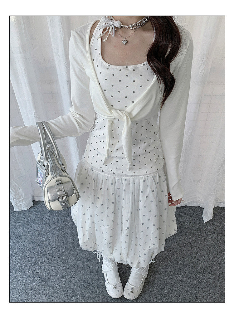 Polka Dot Camisole & Tie-Front Shrug Set
