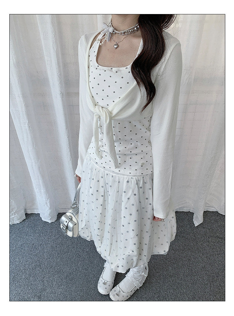 Polka Dot Camisole & Tie-Front Shrug Set