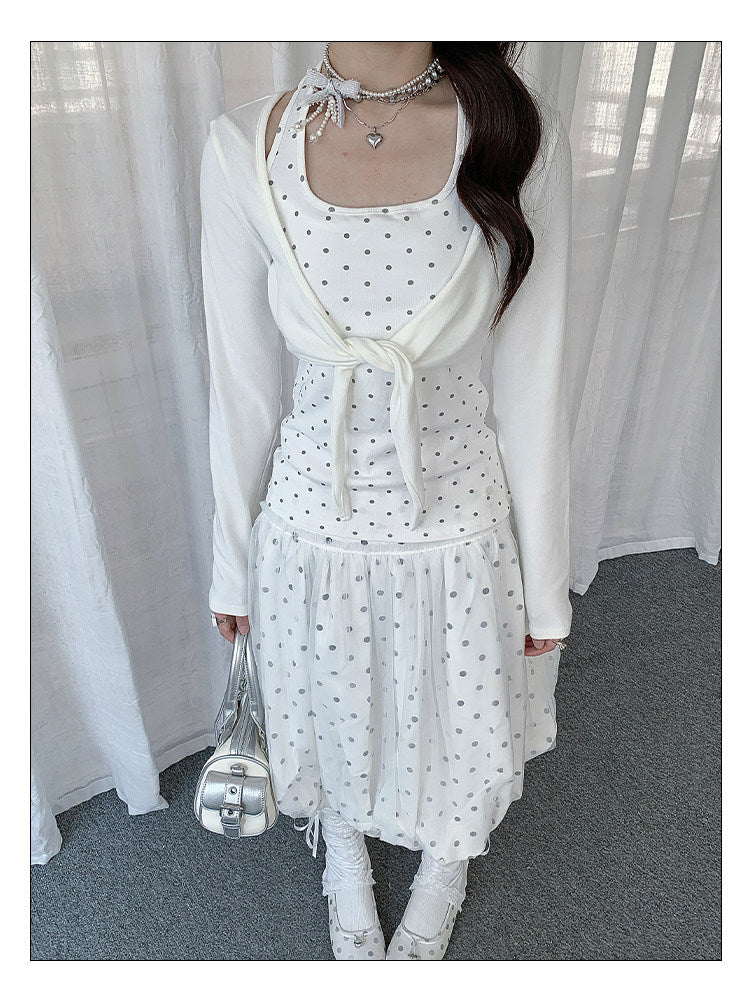 Polka Dot Camisole & Tie-Front Shrug Set
