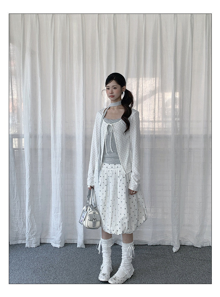 Polka Dot Camisole & Tie-Front Shrug Set