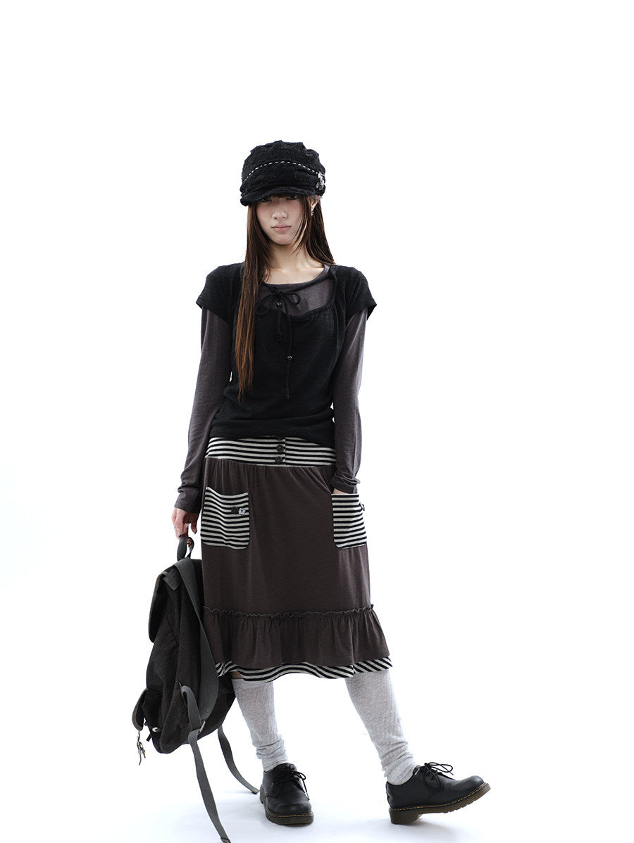 Tie-Front Textured Top & Long Sleeve Two-Piece Set