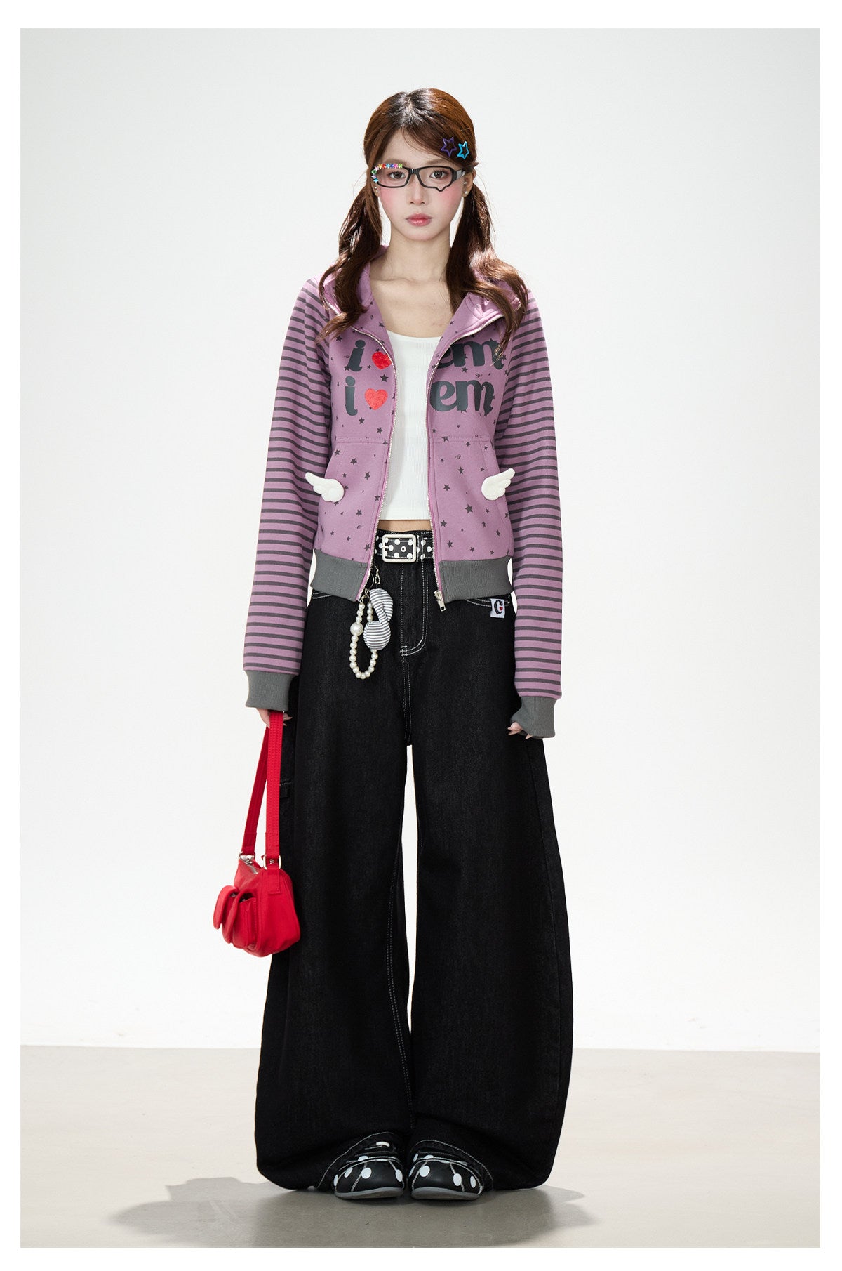 Washed Black Curved Wide-Leg Jeans