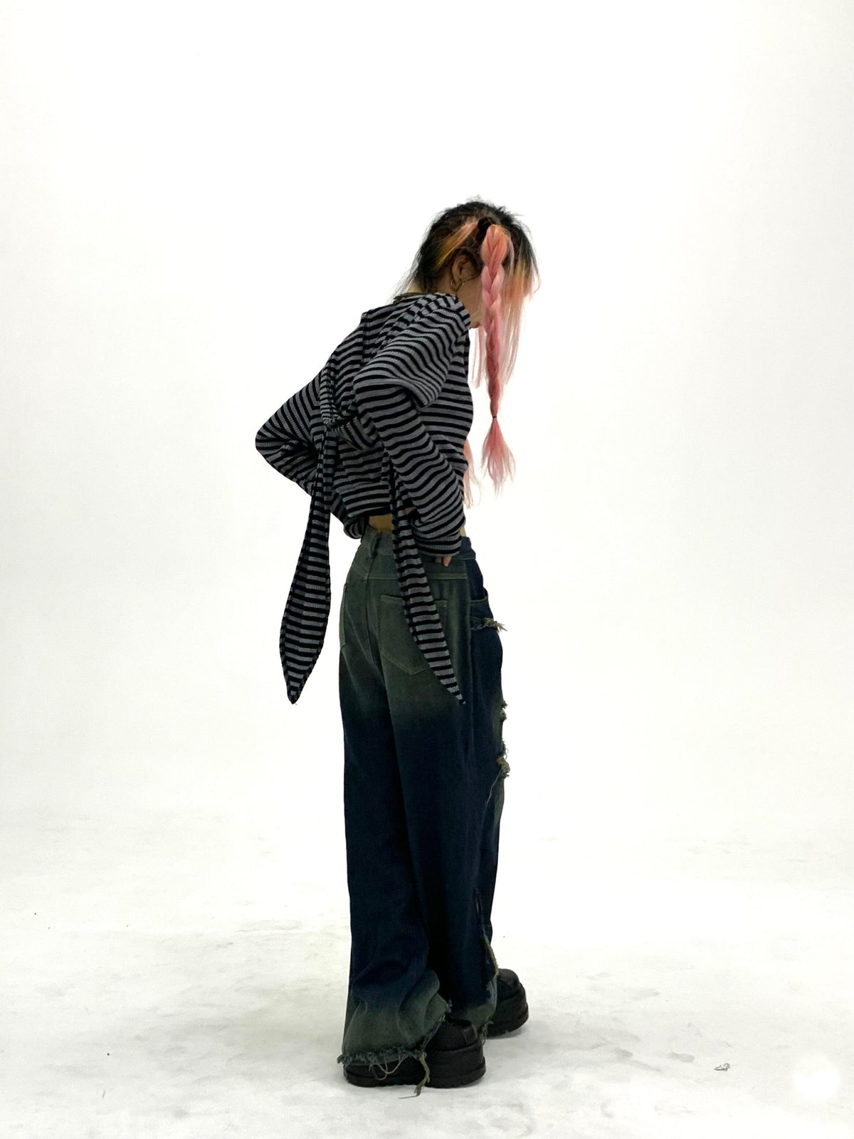 Shadow Stripe Bunny Ear Zip Hoodie
