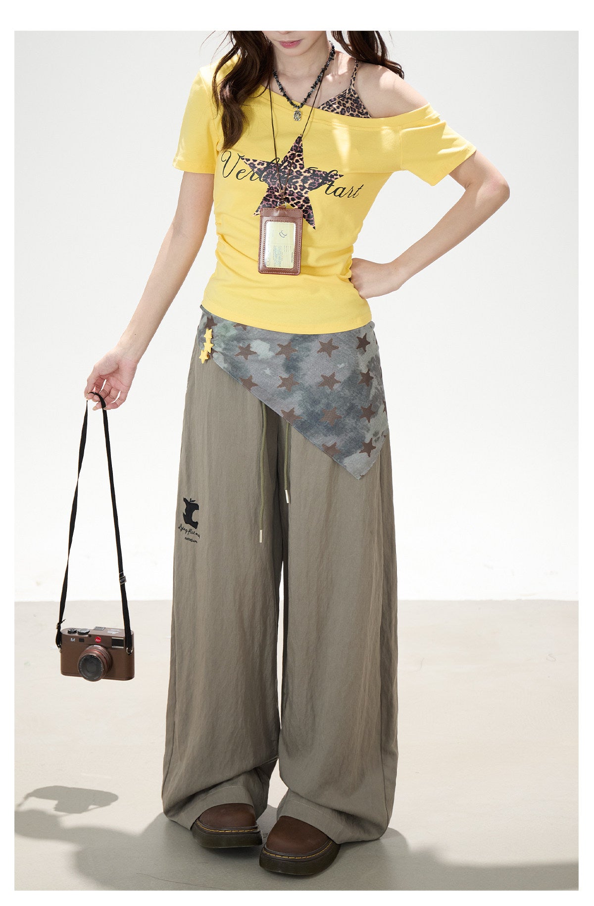 Leopard Star Off-Shoulder Layered Tee