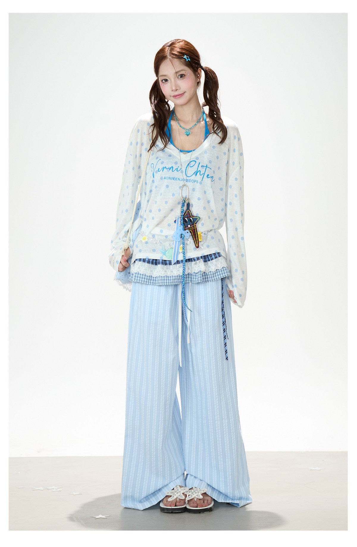 Polka Dot Layered Top & Wide-Leg Pants