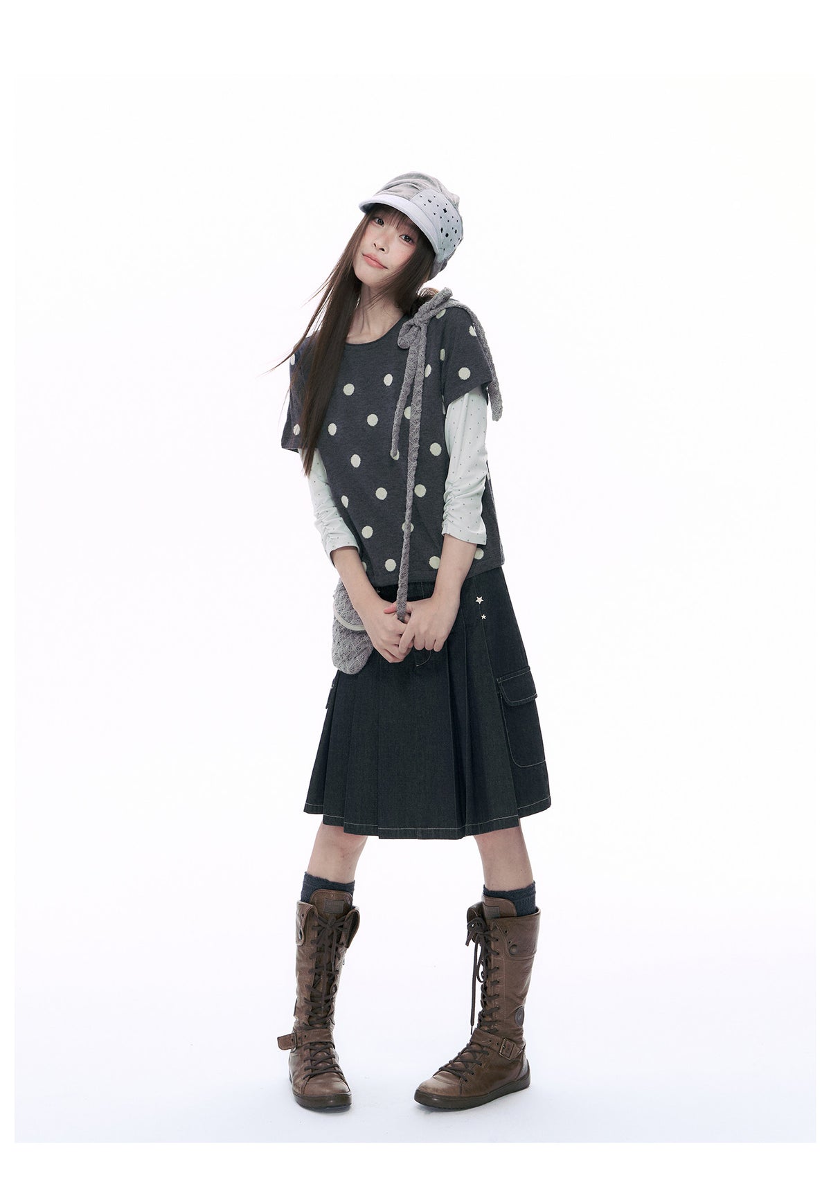 Polka Dot Wool-Blend Short Sleeve Knit Top