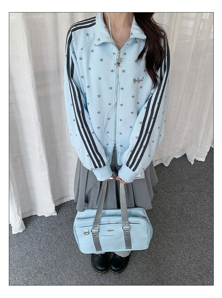 Star Print Double-Zip Track Jacket