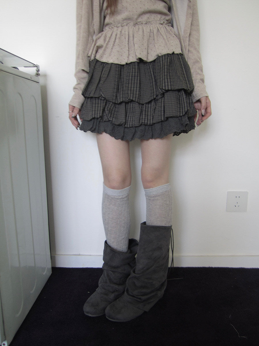 Plaid Layered Ruffle Mini Skirt