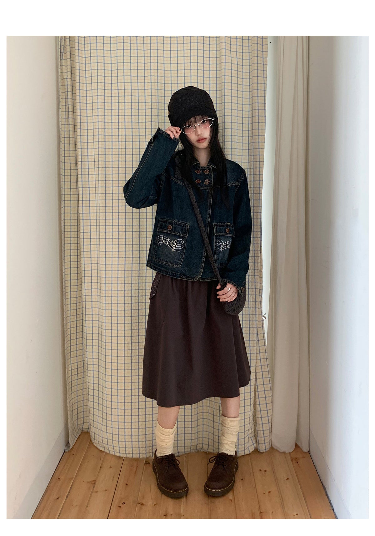 Washed Denim Music-Note Embroidered Jacket