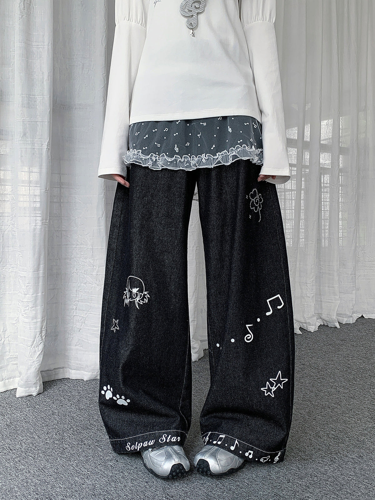 Sheer Music Note Ruffle Layering Skirt
