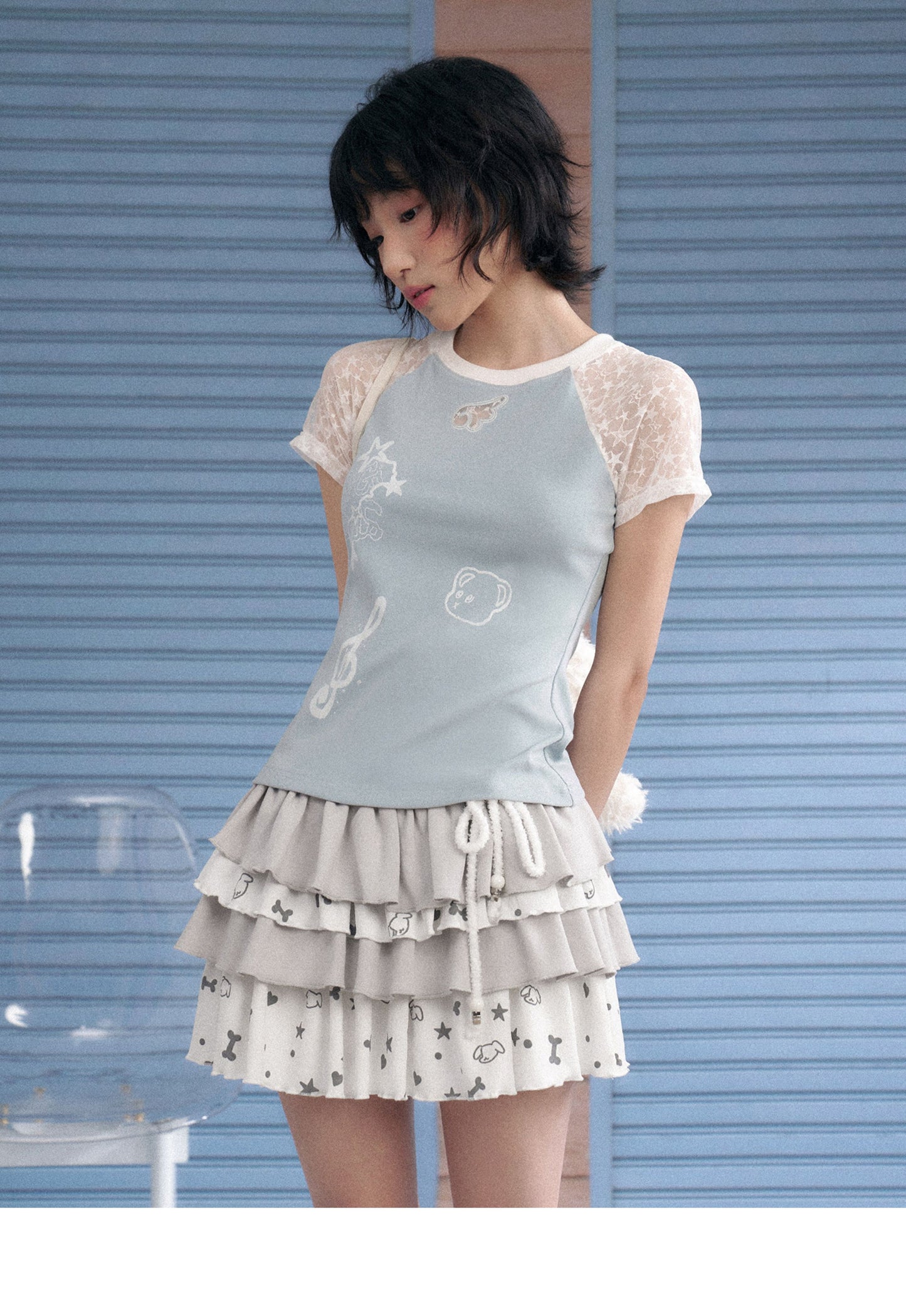 Ice Blue Lace Raglan Graphic Tee