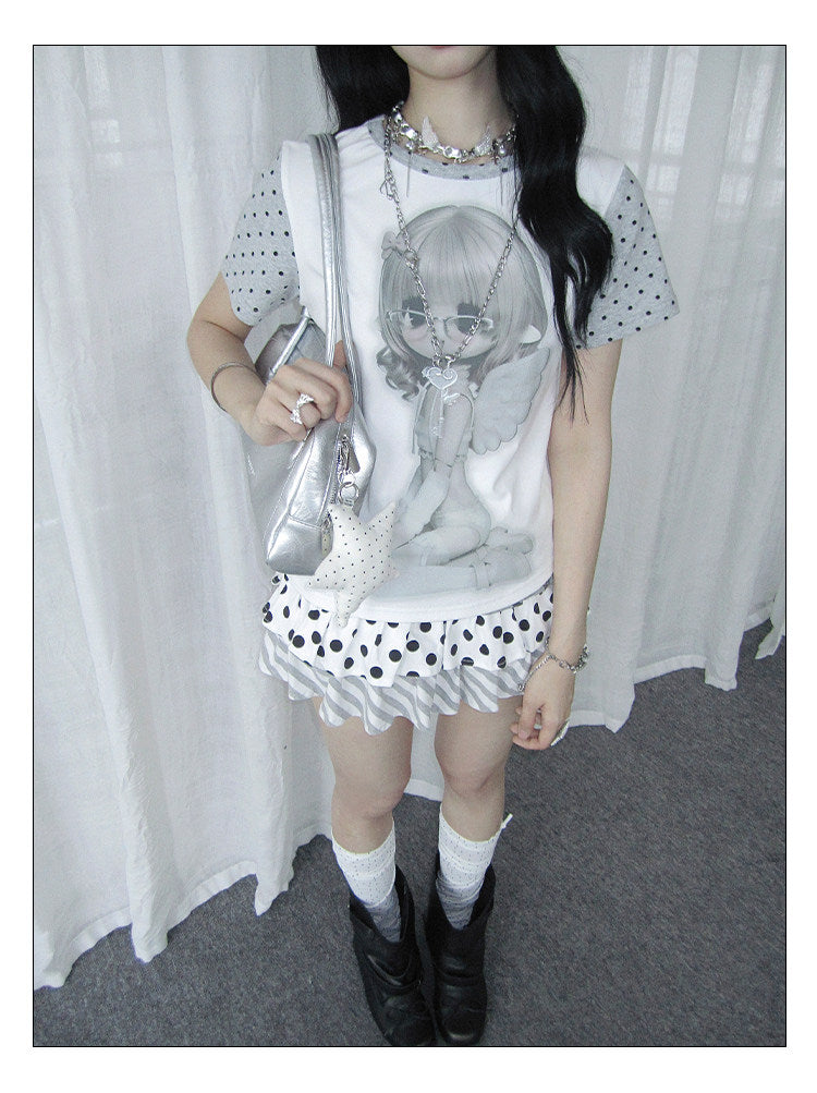 Angel Girl Contrast-Sleeve Graphic Tee