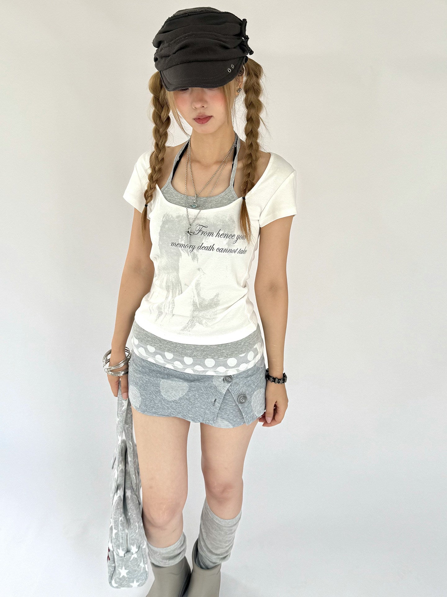 White Gardenia Faux-Layer Halter Graphic Tee