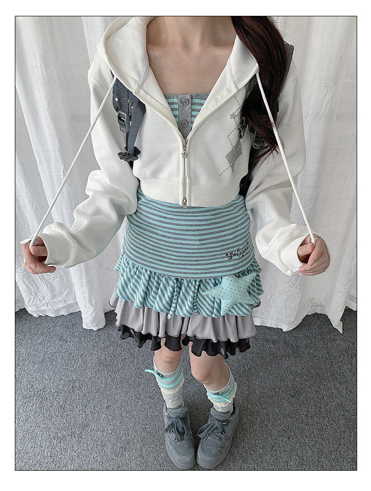 Striped Cami & Cropped Zip Hoodie Two-Piece Set