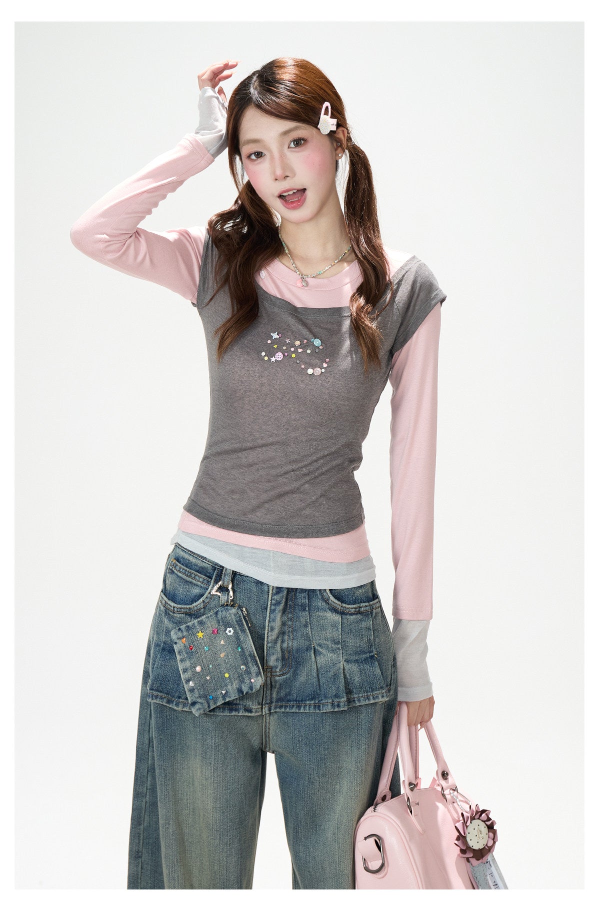 Layered Contrast Long Sleeve Top