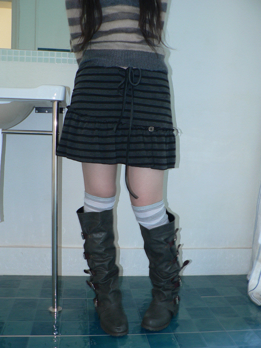 Striped Pleated Tie-Waist Mini Skirt