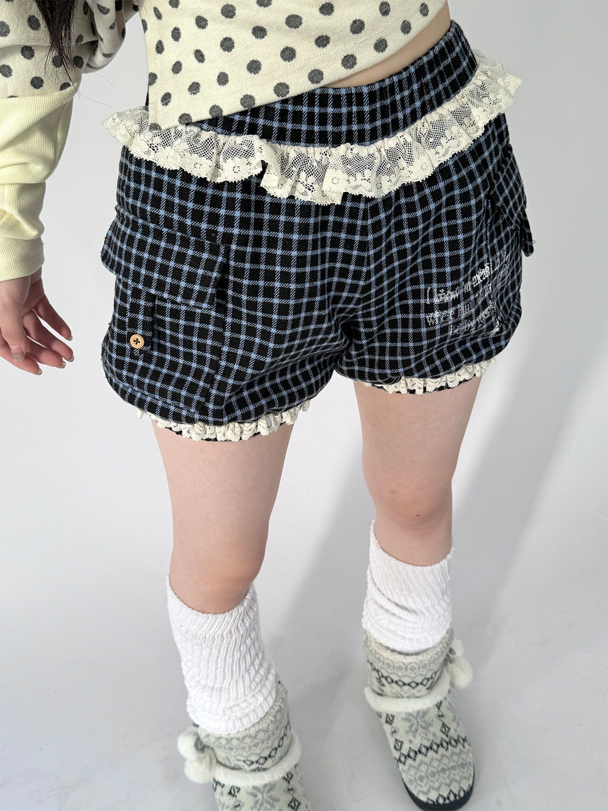 Plaid Lace-Trim Bloomer Shorts