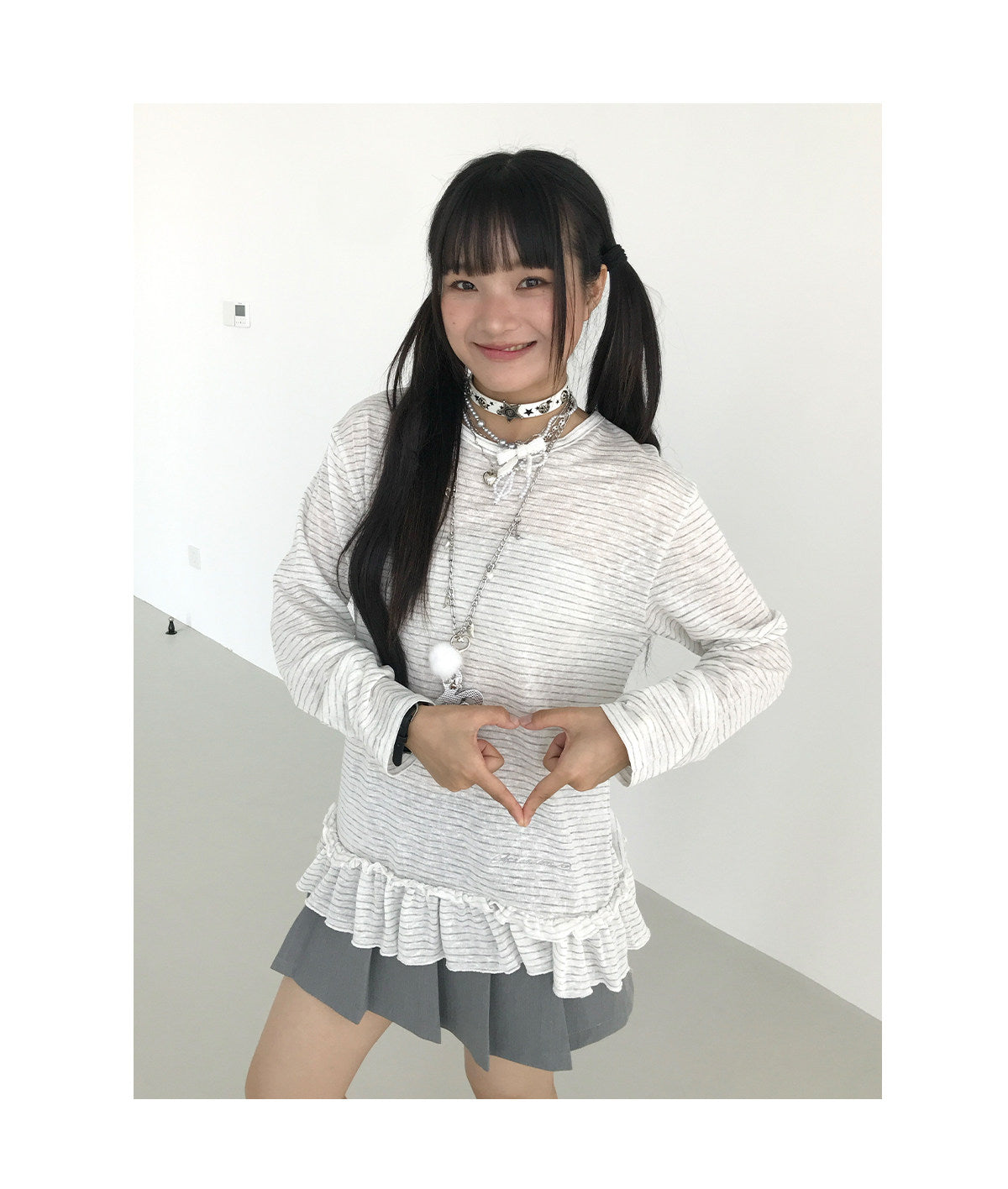 Sheer Stripe Ruffle-Hem Layering Top