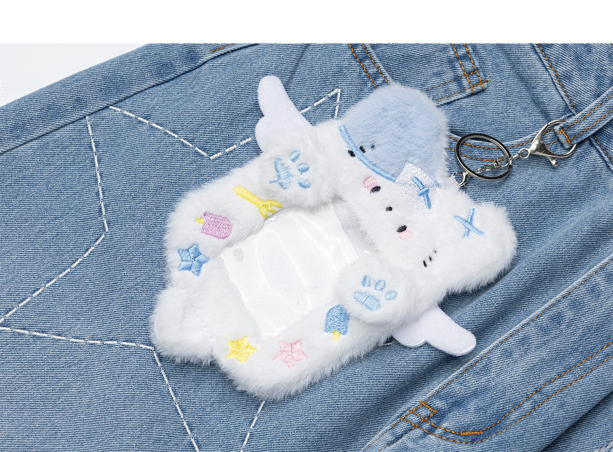 Star Kitty Embroidered Wide-Leg Jeans with Plush Charm