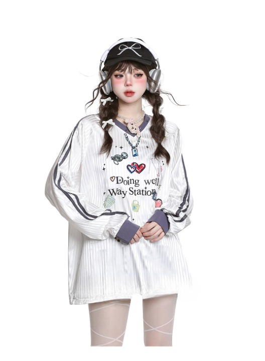 Doing Well Jersey Top — heart graphics, oversized fit