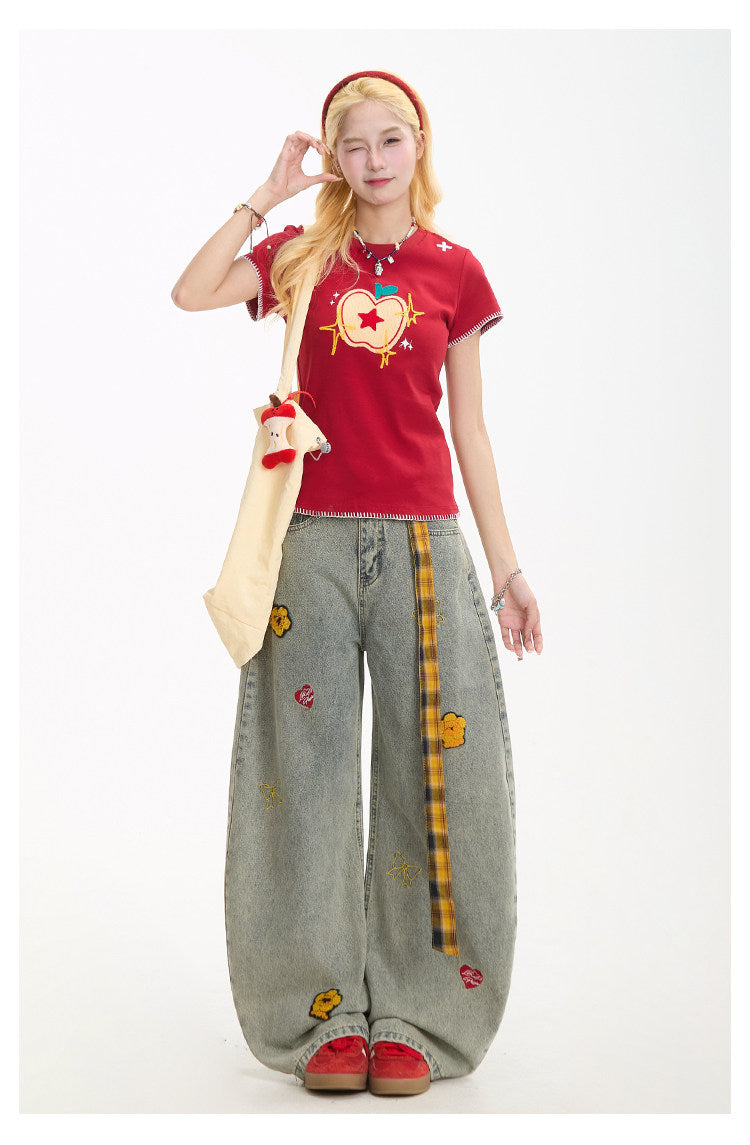 Apple Star Embroidered Baby Tee