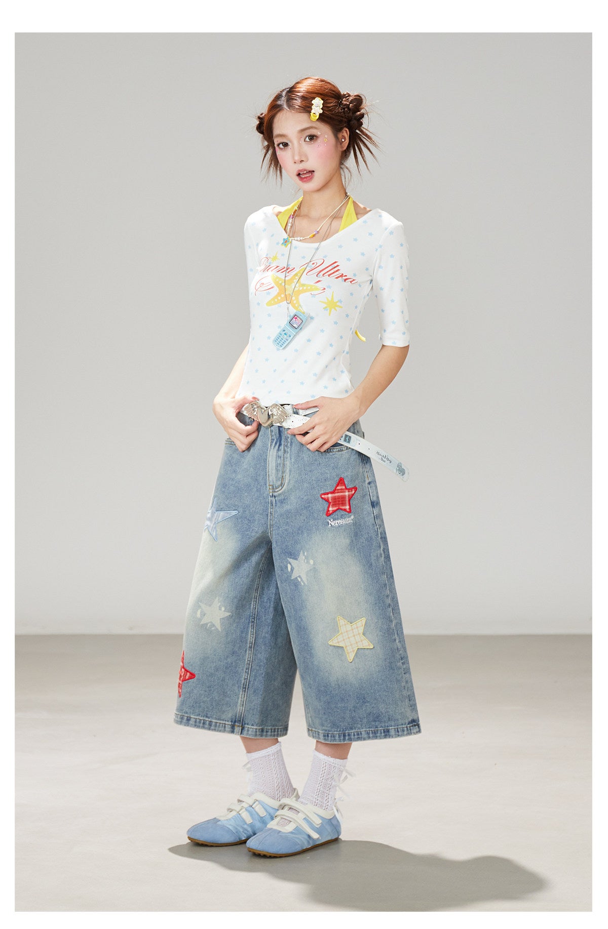 Blue Star Wide-Leg Denim Pants