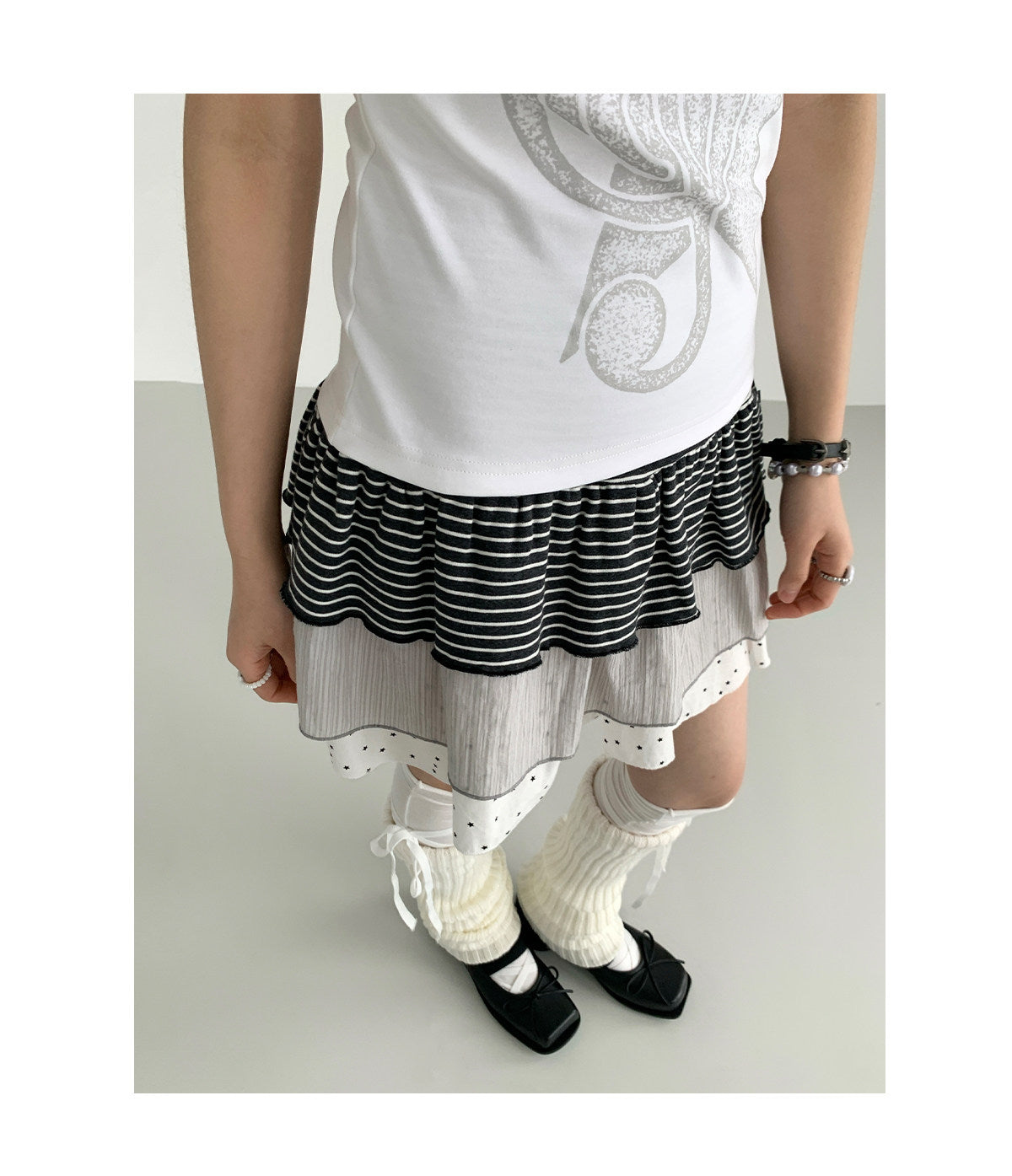 Trio Stripe Star Tiered Mini Skirt