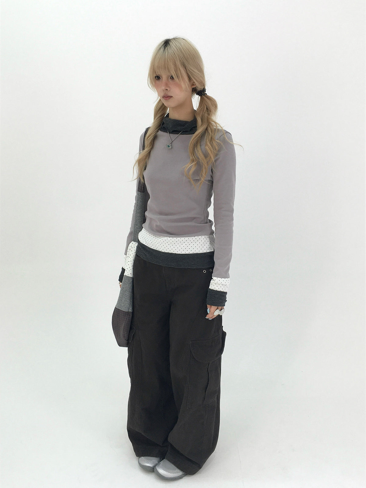 Washed Gray Tea Wide-Leg Cargo Pants