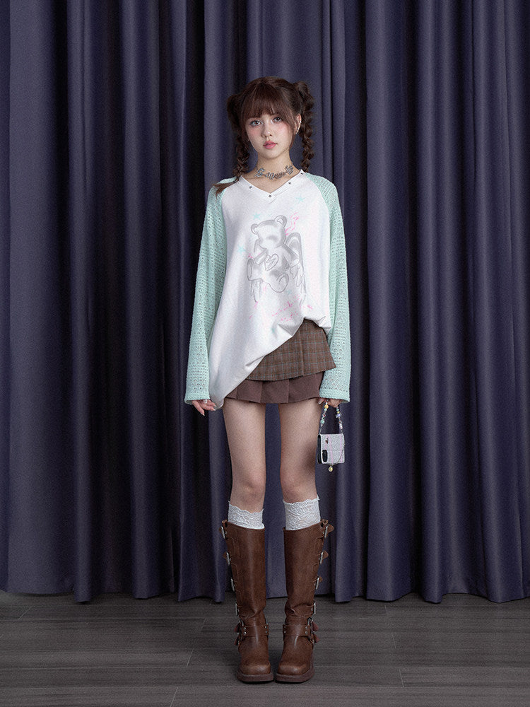 White Night Angel Wing Sheer Long Sleeve Top