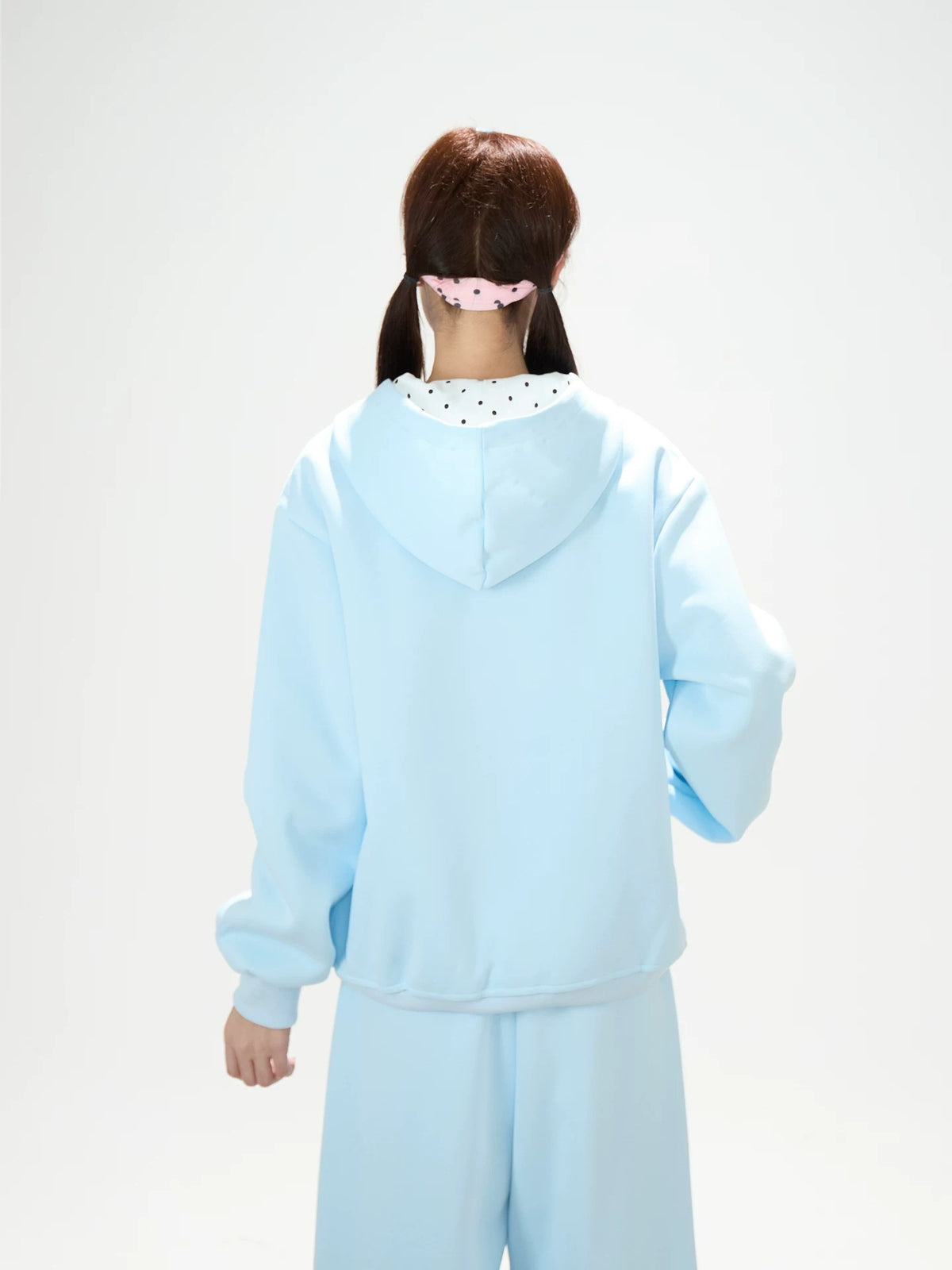 Music Note Polka-Dot Bow Zip-Up Hoodie & Gray Wide-Leg Pants
