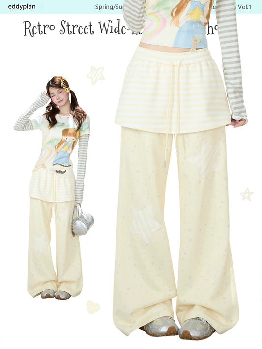 Star Patch Layered Wide-Leg Sweatpants