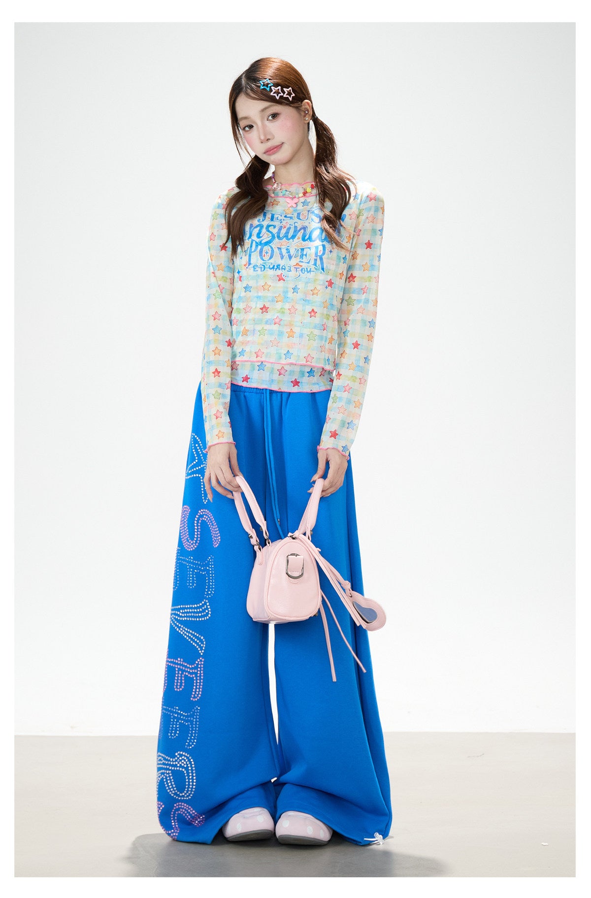 Pantalon de survêtement à jambes larges avec strass motif étoile de mer