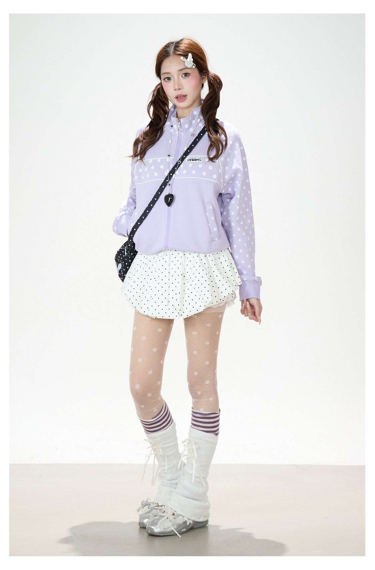 Polka-Dot Star Zip-Up Sweatshirt Jacket