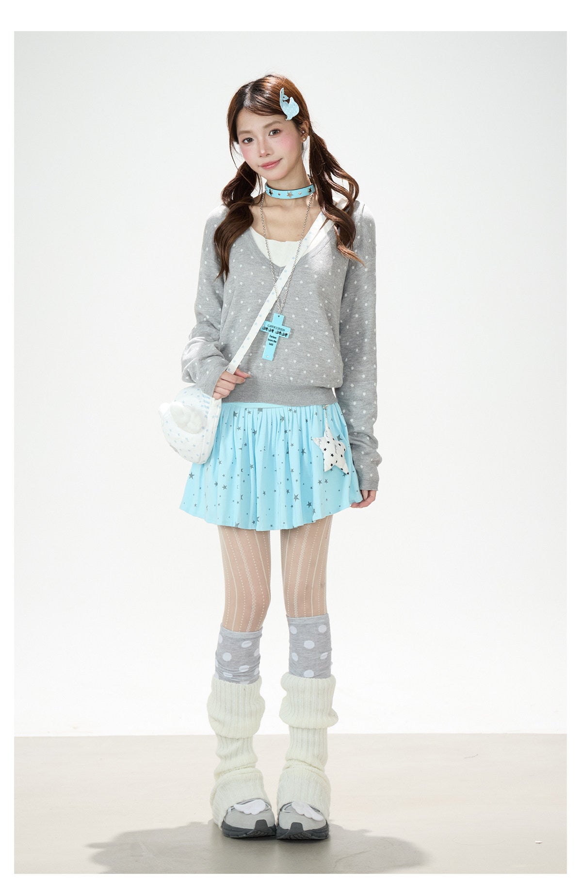 Polka-Dot Hooded Knit Sweater