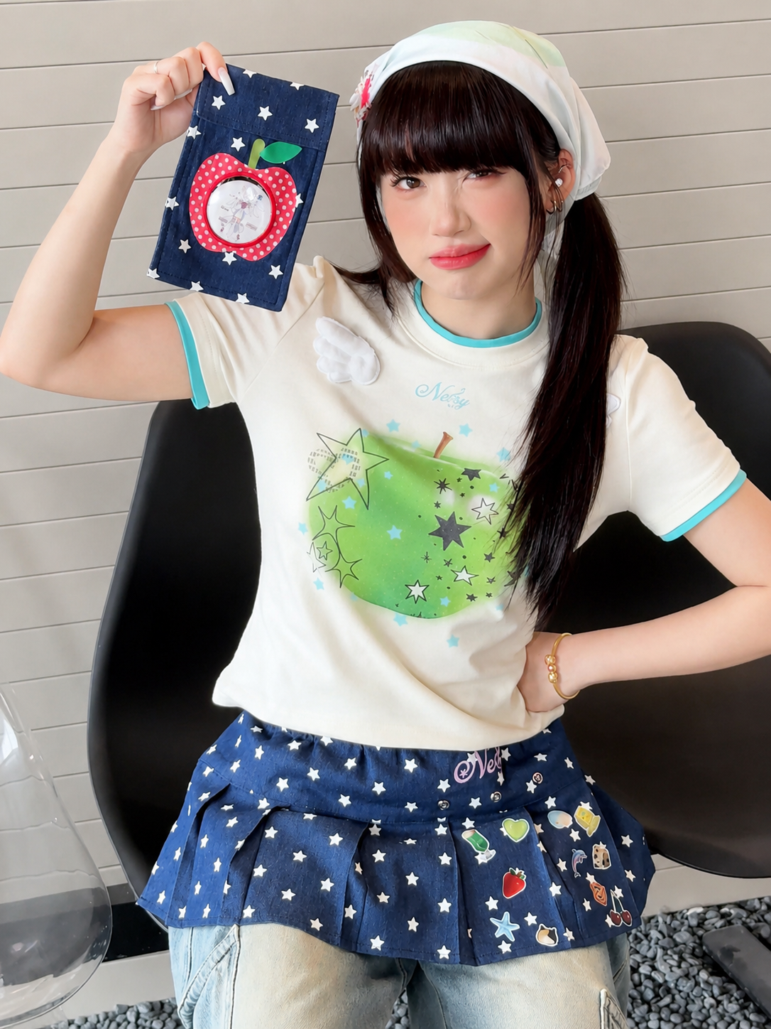 Sweet Apple Star Denim Skirt Overlay