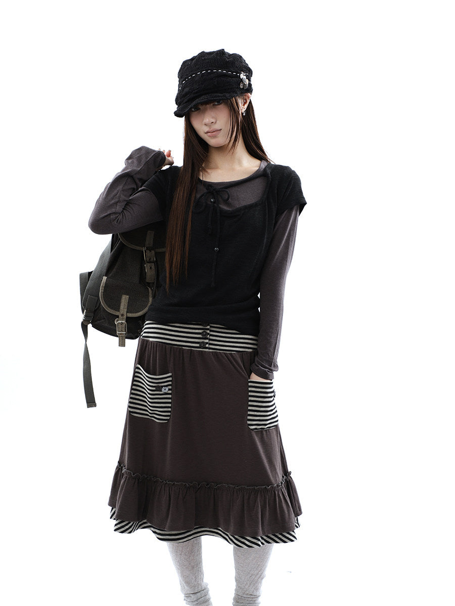 Tie-Front Textured Top & Long Sleeve Two-Piece Set