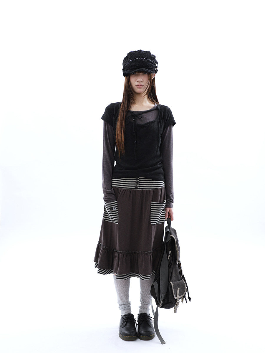 Tie-Front Textured Top & Long Sleeve Two-Piece Set